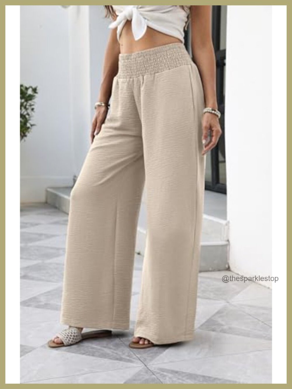 Wide Leg High Waist Pants with Pockets, 100% Polyester, Casual Trousers - Picture 2 of 6